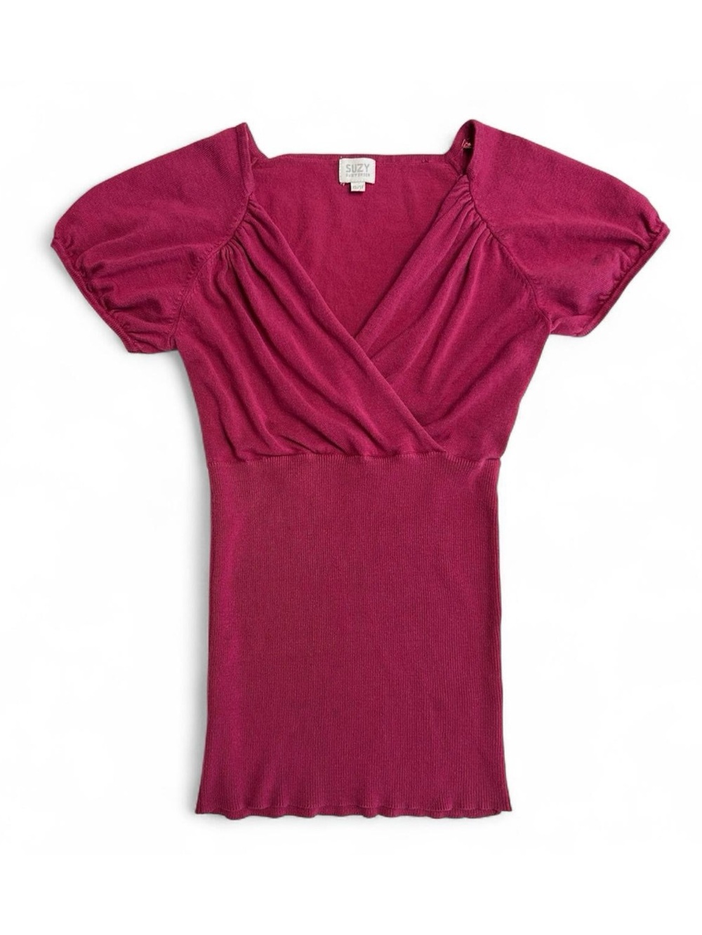 Y2K 2000s Knit Short Sleeve Wrap Front V-Neck top by Suzy Shier